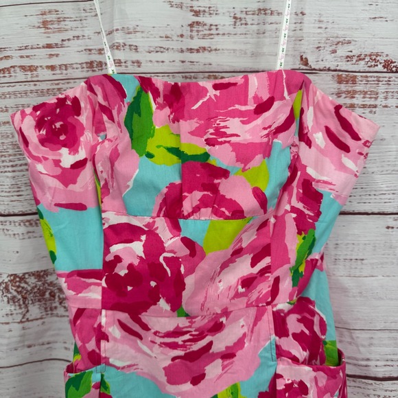 Lilly Pulitzer Dress Pink Floral Turquoise Cotton Blend Pockets Size‎ 0 - Picture 3 of 11